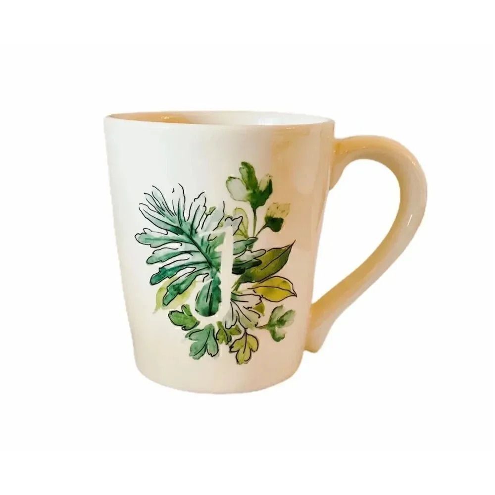 Pier 1-  Christmas J Monogram White Mug